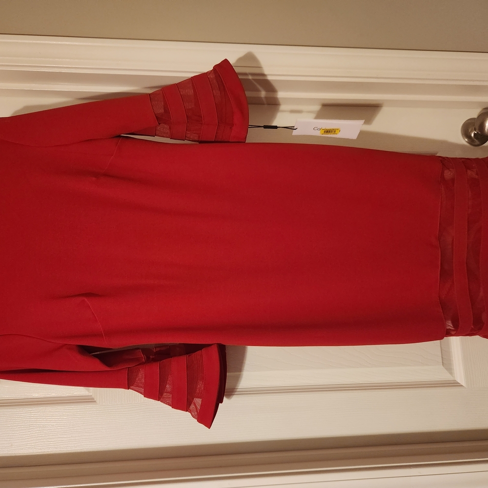 Calvin Kline Elegant Red Women's Dress With Bell 3/4 Sleeves - Picture 5 of 6